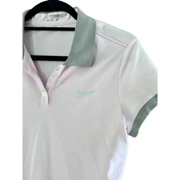 Nike Golf Dri-Fit pink White Short Sleeve Button Up Polo Shirt Size Medium - Picture 3 of 8